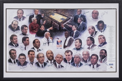 Basketball Coaches Multi Signed Coaches vs Cancer Lithograph With 29 Signatures Including Wooden, Knight, & Krzyzewski In 42x28 Framed Display - 144/400 (Steiner)